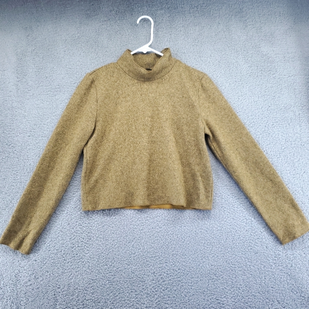 Zara Cropped Mock Neck Knit Sweater Womens Small Rust Brown Color